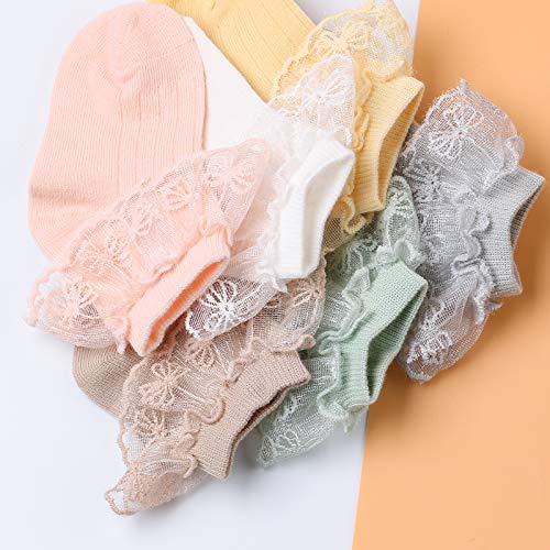 6 Pairs Baby Girls Socks - Newborn Ruffle Lace Princess Frilly Knit Cotton Socks4