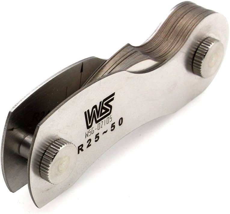 WS QTY-1 Pipe R25-50mm Radius Gage Set Welding Fillet Gauge Concave/Convex Tool 20 Blades with Lock Device Stainless Steel