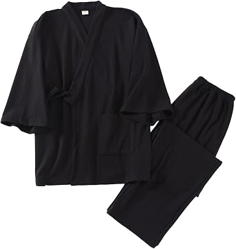 Mens Loose Pajamas Sets Japanese Kimono Sleepwear Thicken Bathrobes Fleece Pjs Set