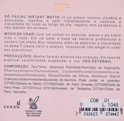 Pó Facial Instant Matte cor1 - Nina Makeup