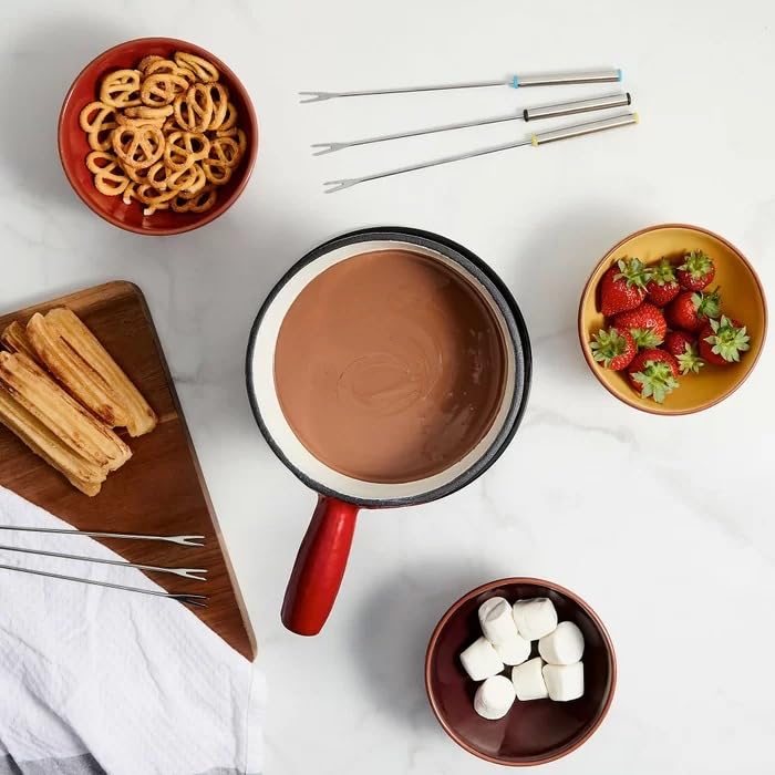 Zestaw fondue z żeliwnym z regulowanym palnikiem, idealny do czekolady, karmelu, mięsa, 4-6 osoby