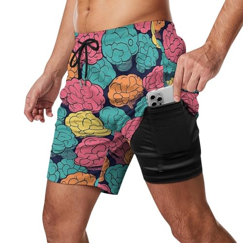 Brains Colorful Pattern Beach Shorts for Men Swim Trunks Quick Dry Swim Shorts with Compression Liner Pocket2