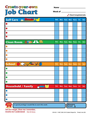 SHAPES ETC. 50 Sheets Create Your Own Job Chart 8.5inx11in Customizable Kids Reward Chart Chore Charts Teach Responsibility Positive Reinforcement Good Habits Daily Task Tracker Parents USA Made