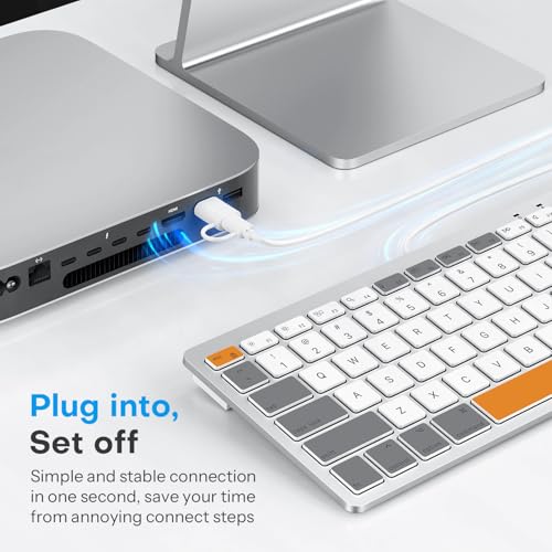 Image of OMOTON Wired Keyboard for Mac Devices ONLY with Dual Interface, Comfortable Typing Angle & Stable Connection, Compatible with MacBook, iMac, Mac mini, PC-White & Orange & Grey
