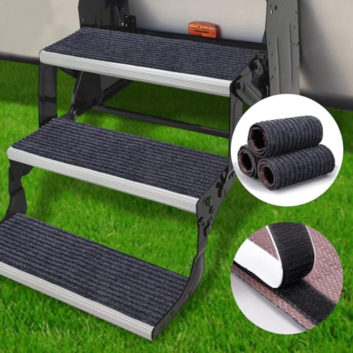 HOPEVIVA RV Step Covers 3 Pack 22' Wide x 7.5' Deep Camper Step Covers, Non Slip RV Stair Treads for Travel Trailers, Mobile Home, Motorhome (Gray)