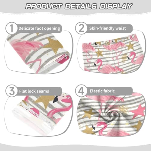 Wusikd Gold Glitter Stars Girls' Leggings Toddler Doodles Pink Flamingos Kids Yoga Pants Dance Active Tights 4T3