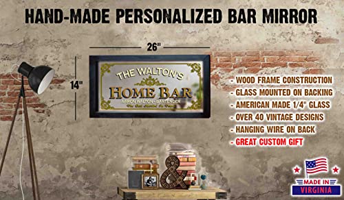 Thousand Oaks Barrel Personalized Bar Signs For Home Bar - Custom Bar Mirror Decor With Wooden Frame - Made From Premium Quality Oak Wood - Decorative Pub Mirror Wine Signs - 26" X 14" #TOP4