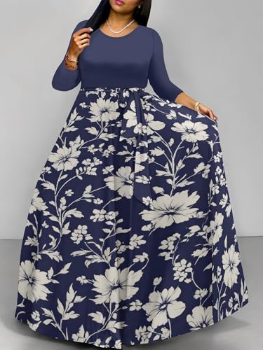 Image of PinkPatty Women's Long Sleeve Maxi Dress Plus Size Trendy Wedding Guest Wrap Dress with Pockets&Belt