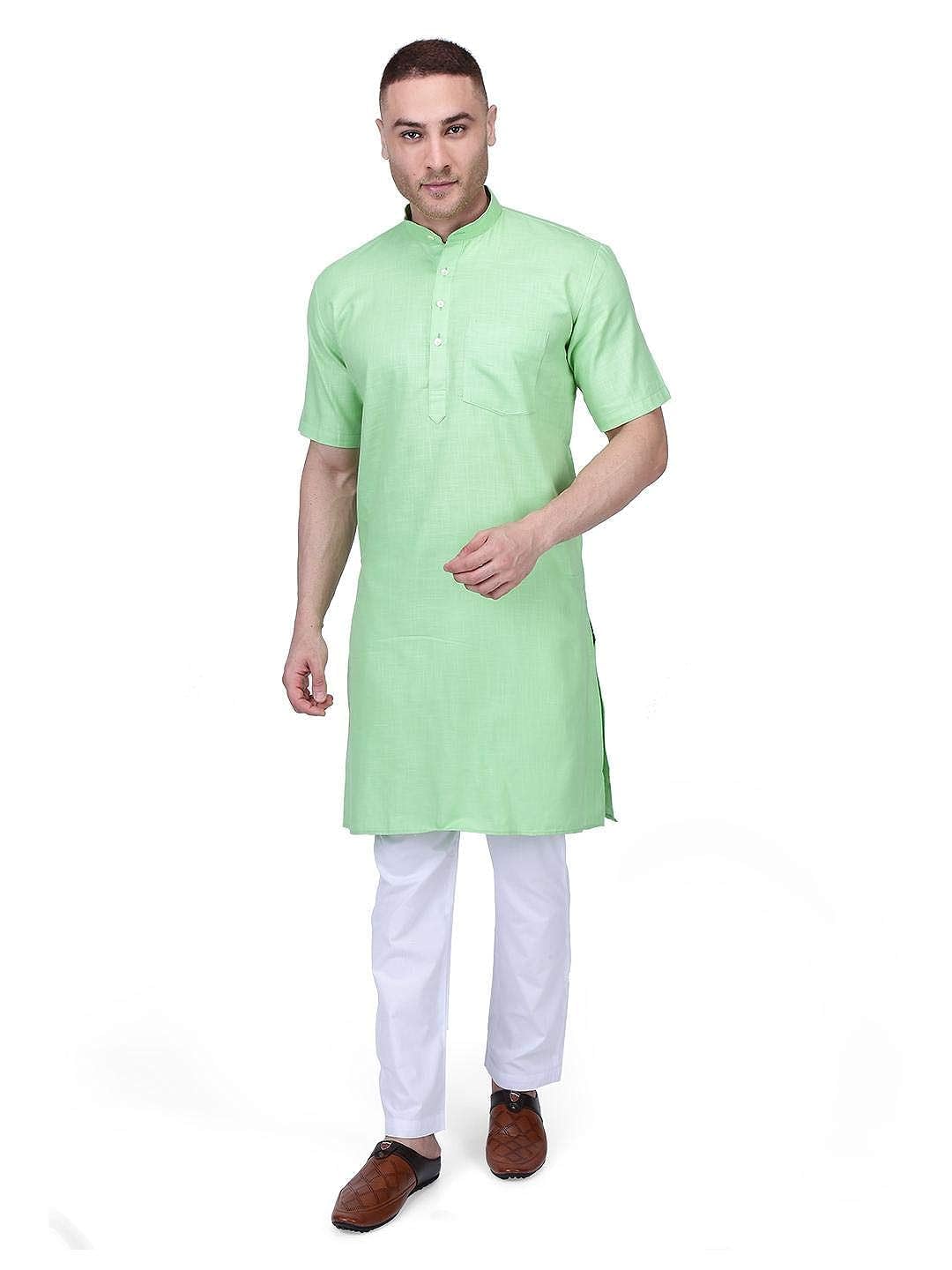 fashtastic Men's Green Premium Cotton Half Sleeve Solid Kurta Pajama Set/Modi Kurta Pajama Set/Modi Jabba Set-picture-44