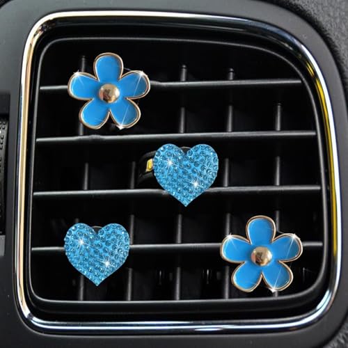 Image of 4PCS Car Air Vent Clips with Fragrance Pads, Cute Flower Air Fresheners | Daisy, Heart-Shaped Vent Clip, Car Interior Decor Charm, Car Decor Accessories, for Women and Girls, Interior Aesthetic