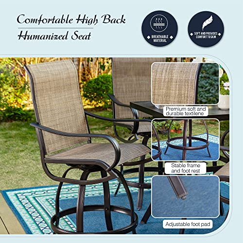 Phi Villa Outdoor Bar Set Patio Swivel Bar Stools High Back Patio Bar Table And Chairs 3 Pieces With 1 Metal Bar Table Patio Dining Set Bar Height For Lawn Garden Backyard Supports 300Lbs #TOP2