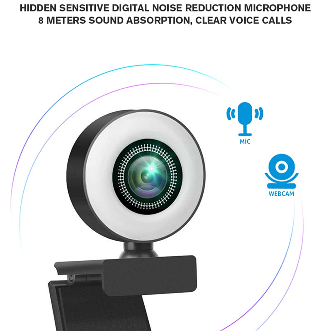 Smart Full HD kamera internetowa, 30FPS strumieniowa kamera internetowa z pierścieniem, z mikrofonem, do laptopa, pulpitu, konferencji, czat wideo,2K