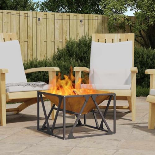 Fire Pit – Brasero en acier – Marron – 50 x 50 x 35 cm – Pour camping, pique-nique, feu de camp, terrasse, jardin – Facile à transporter