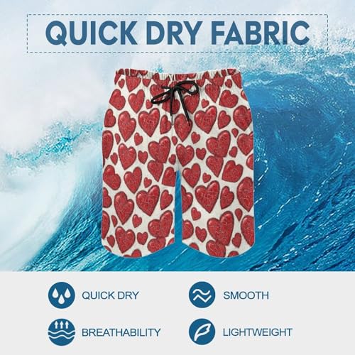 Hawaiian Shorts for Men - Comfy Red Love Heart Print Mens Swim Trunks Bathing Suits with Mesh Lining4