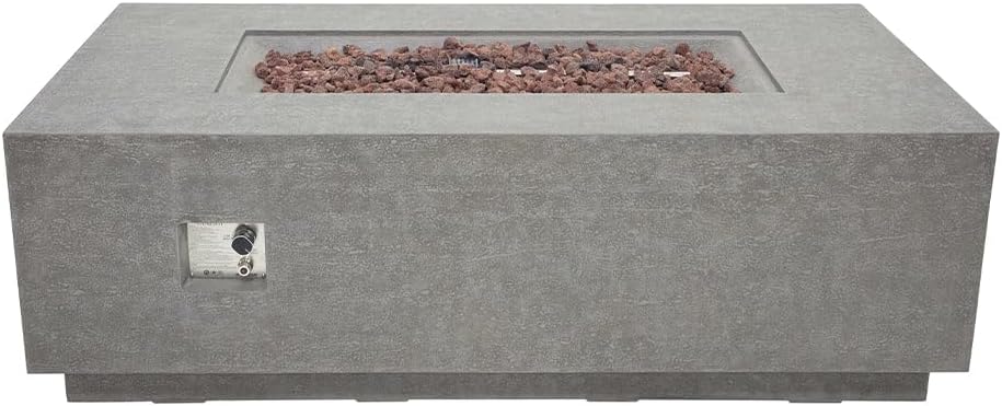 Andes Fire Table Outdoor Fire Pit 66" x 32" Cast Concrete Firepit Includes Lava Rocks 60,000 BTUs Outdoor Fireplace for Patio Furniture Set, Deck, Porch, Outdoor Heater - Propane, Light Grey