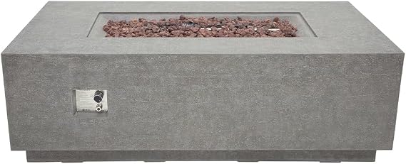 Andes Fire Table Outdoor Fire Pit 66 x 32 Cast Concrete Firepit Includes Lava Rocks 60,000 BTUs Outdoor Fireplace for Patio Furniture Set, Deck, Porch, Outdoor Heater - Propane, Light Grey