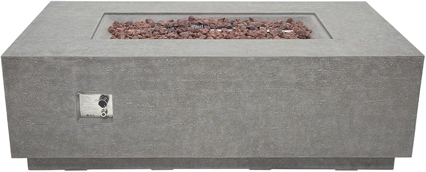 Andes Fire Table Outdoor Fire Pit 66 x 32 Cast Concrete Firepit Includes Lava Rocks 60,000 BTUs Outdoor Fireplace for Patio Furniture Set, Deck, Porch, Outdoor Heater - Propane, Light Grey