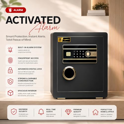 Image of Amazon Basics Gross Capacity - 43L (Net - 38L), Biometric Fingerprint + Password Safe Locker Box for Home & Office | Digital Electronic Security Locker Safe With Dual Access, Anti Theft Steel Body