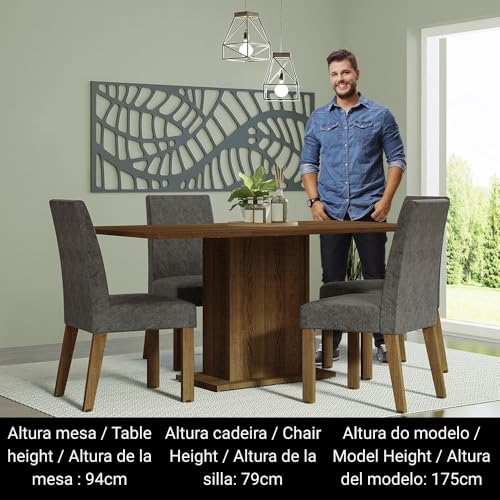 Image of Madesa 4 Seater Dining Set with Fully Cushioned Rectangular Table Top, Sturdy Wooden 160 Cm for Dining Room and Kitchen - Brown /Grey