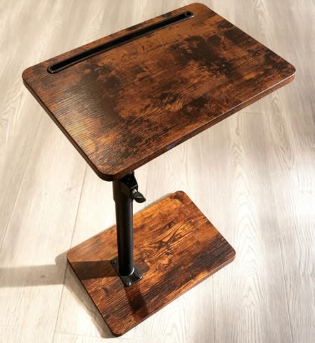 YUHFERA Sofa Armrest Tray Table for Couch - 360° Swivel Height Adjustable End for Small Spaces, Snack Side Table for Bed or Chair with Phone & Tablet Slot (Rustic,Standard)