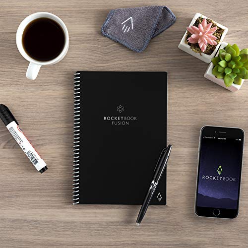 Image of Rocketbook Fusion Smart Reusable Notebook - Calendar, To-Do Lists, and Note Template Pages with 1 Pilot Frixion Pen & 1 Microfiber Cloth Included - Lunar Winter Cover, Executive Size (6 inch x 8.8 inch)