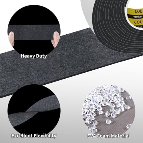 Image of Single Sided Strong Self-Adhesive Foam Tape Strips 1inX16.4FT, Black Weather Stripping for Door /Window Seal, Gap Insulation, DIY Homeowners Easy Install (0.12in Thickness)