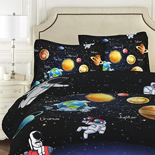 Faiiuerk Solar System Comforter Cover Queen Size, Space Astronaut Duvet Cover Set For Boys Girls, Galaxy Space Themed Bedroom Decor Room Bedding Set 3 Pieces (1Duvet Cover +2Pillowcase) #TOP5