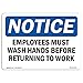 OSHA Notice Sign - Employees Must Wash Hands Before Returning to Work | Rigid Plastic Sign | Protect Your Business, Work Site, Warehouse | Â Made in The USA