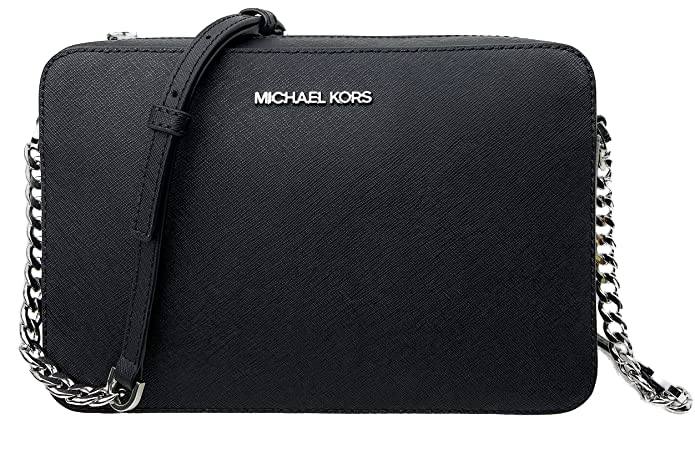 Michael Kors Women's Jet Set Item Crossbody Bag in Black with Silver hardware (Black/Silver)