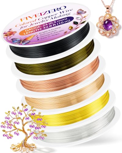 FIVEIZERO 6 Rolls 24 Gauge Colored Copper Wire for Jewelry Making 197FT