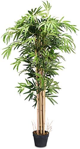 COSTWAY Artificial Trees with Plastic Pot, Fake Decorative Plants, Non Toxic Materials, Lightweight & Easy to Clean, Suit for Home, Office, Lobby, Restaurant (Artificial Bamboo, 150)