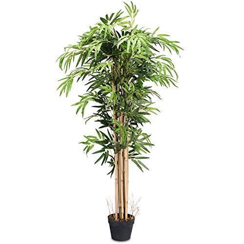 Goplus Artificial Bamboo Tree, 5ft Tall Faux Bamboo Plant, Large Fake Tree with Leaves and Natural...