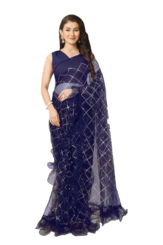 pleriza Embroidered Bollywood Supernet Saree, saprate blouse pices-picture-15