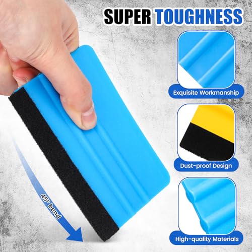 Lasnten 100 Pcs Squeegee for Vinyl Decal Tools 4 Inch Felt Edge Squeegee for Car Window Windshield Glass Cleaning Tool Vinyl Scraper Applicator Tool with Black Fabric Felt Edge, Blue Yellow by Lasnten - Image 3