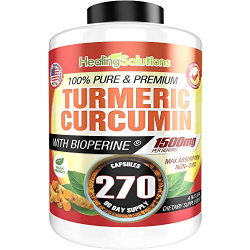 Turmeric Curcumin with Bioperine 1500mg (270 Capsules) Maximum Potency Pain Relief & Joint Support Supplement 95% Standardized Curcuminoids. Non-GMO Tumeric Gluten Free Turmeric with Black Pepper