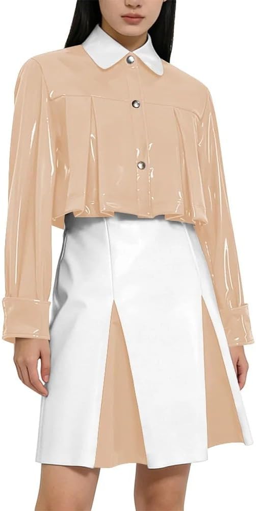Y2K Shiny PVC Glossy Contrast Color Short Dress Set High Waist Cocktail Skirt