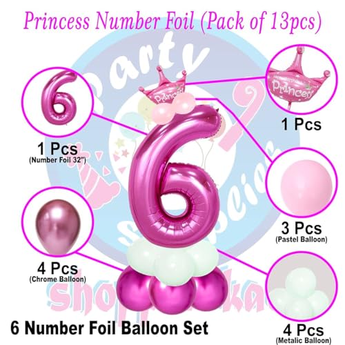 Image of Pink 32 Inches Numbers 6 Shape Large Big Foil Helium Balloons For Party Decorations In Happy Birthday Anniversary Office Items Materials Set Pack, Pack Of 1