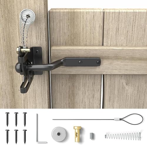Self Locking Gate Gravity Door Latch, 1Set Gate Latch Self Locking Fence Gate Latch, Automatic Gate Latch Garden Gate Latches and Catches with Latch Cable Pull