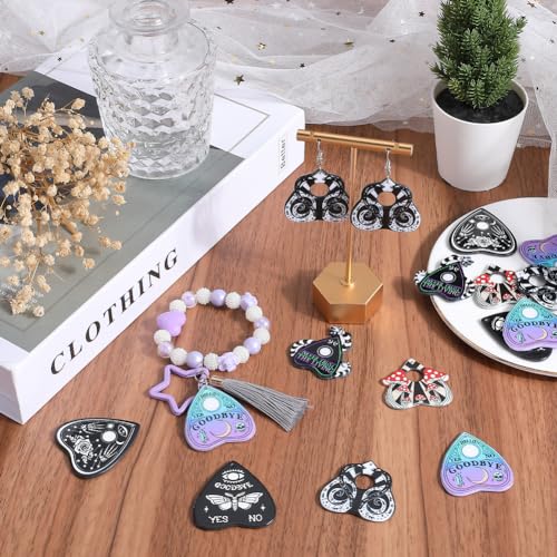 SUNNYCLUE 1 Box 24Pcs Gothic Style Ouijas Charm Planchette Charms Divination Board Metaphysical Message Board Acrylic Heart Shaped Teardrop Moth Snake Mushroom Charm for jewellery Making - Image 4