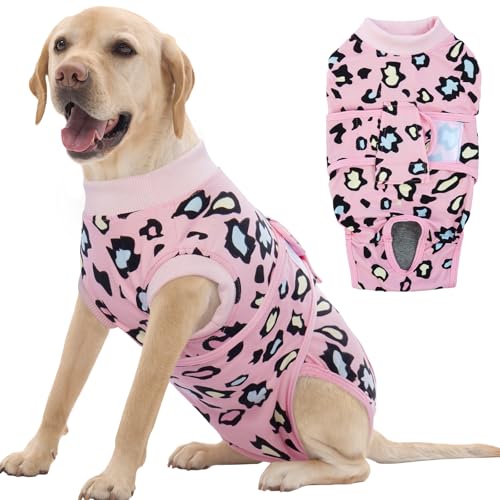 Image of FUAMEY Recovery Suit for Dogs After Surgery,Soft Breathable Dog Bodysuit E-Collar & Cone Alternative Surgical Suit,Male Female Dog Neuter Spay Suits Anti Licking Wounds Onesie Pink Leopard XL