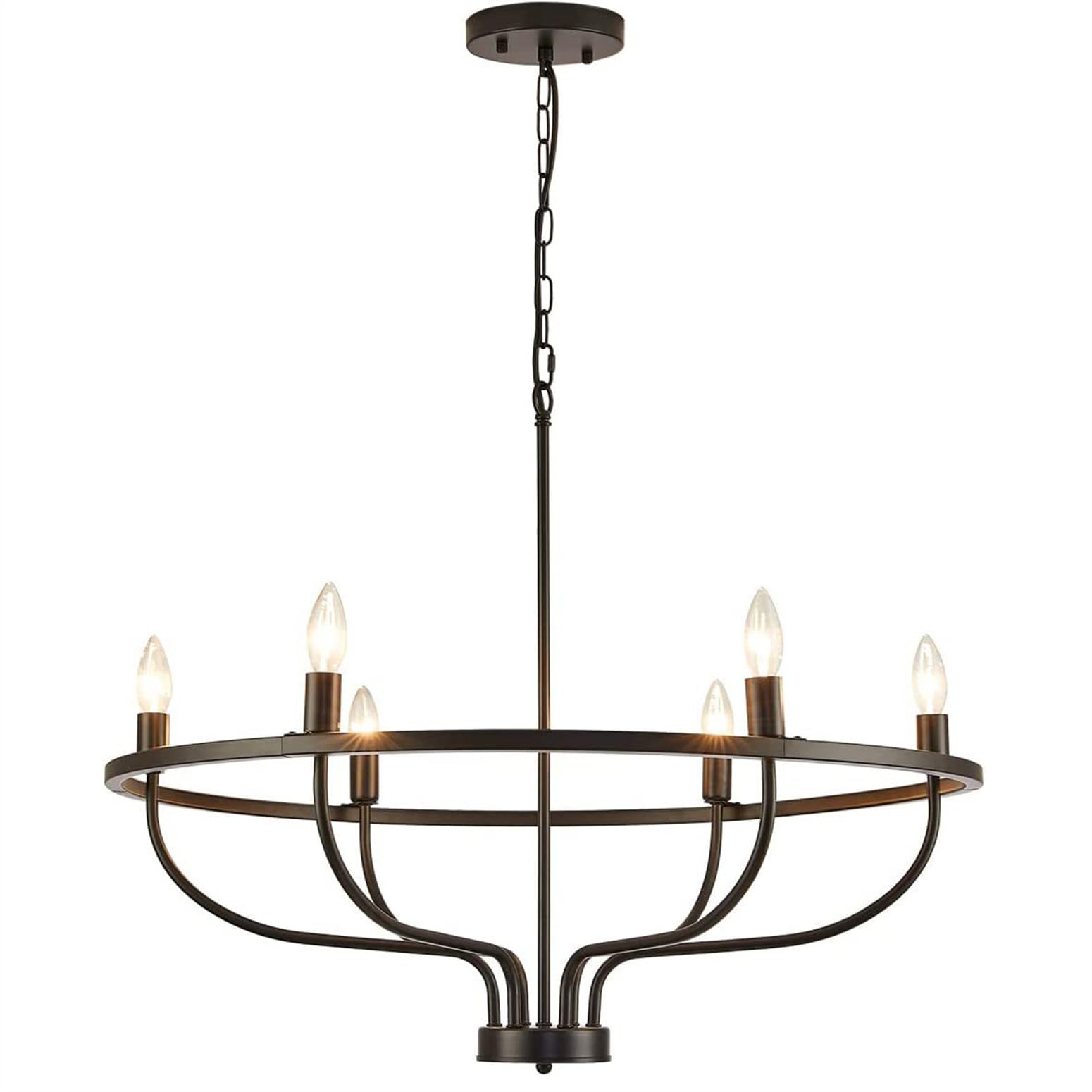 KXEcoLife Black Chandelier for Dining Room, 6-Light Modern Candle Light Fixture, Rustic Industrial Hanging Chandeliers Lighting Living Kitchen, Staircase, Entryway