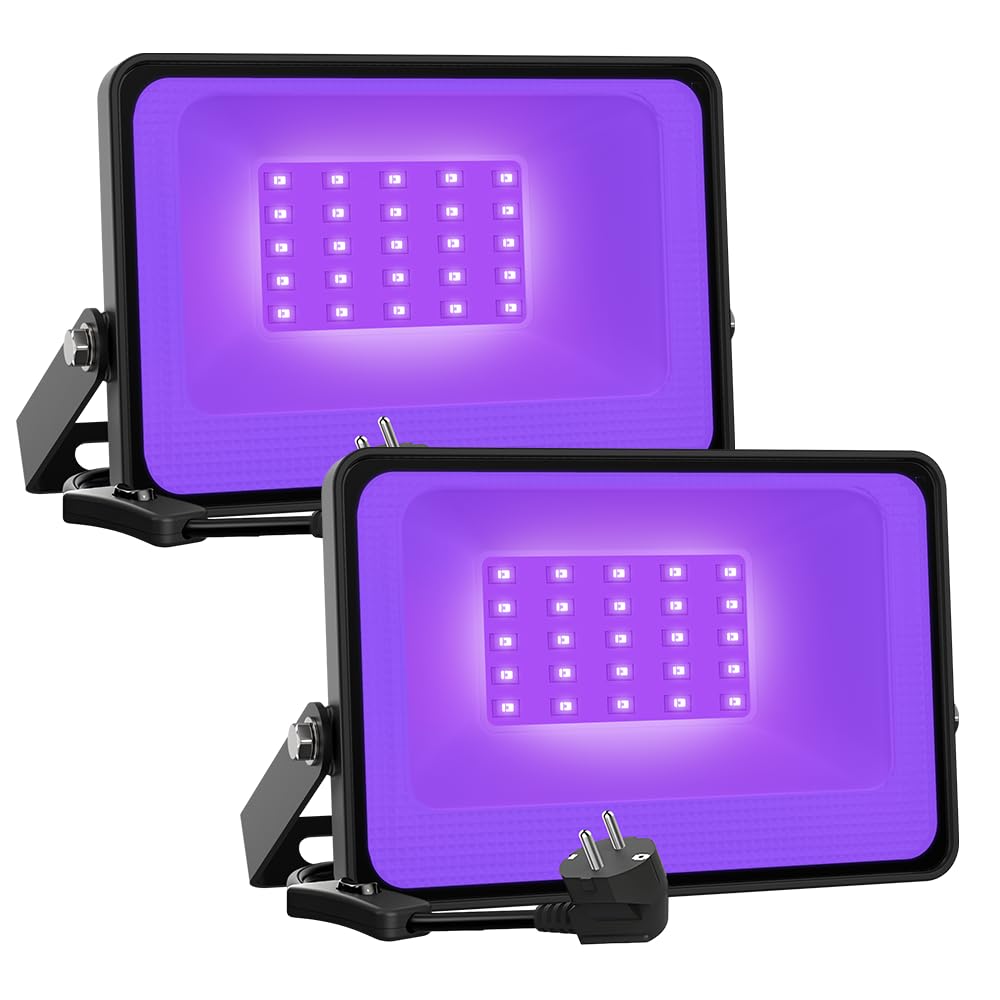 Onforu 2 Pack 30 W Luz UV, Foco UV Ultravioleta, Luz Negra Impermeable IP66, Fluorescente Lámpara de Escenario Blacklights para Halloween Bar Club DJ Discoteca Fiesta Pinta Corporal Gimnasio