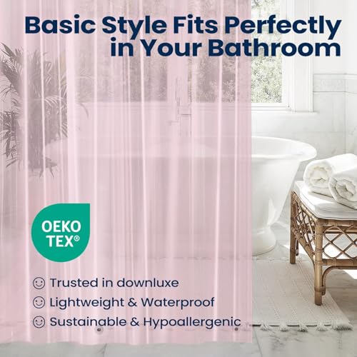 Image of downluxe Shower Curtain Liner, PEVA Plastic Shower Liner with 3 Magnets, 72 inch x 72 inch Waterproof Bathroom Curtain, Pink, 1 Pack