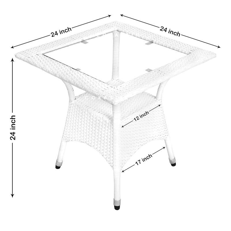 Image of Amazon Brand - Solimo Rattan Wicker 4 Seater Patio Seating Set | 4 Chair and 1 Square Glass Topped Table Set | Coffee Table Furniture for Balcony, Garden, Terrace, Indoor, Outdoor Use (White)