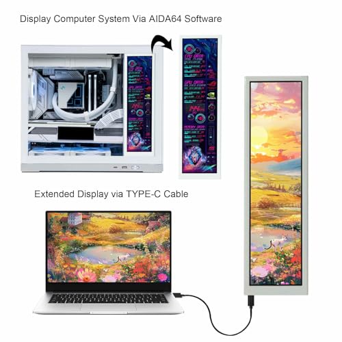 Image of VSDISPLAY 8.8 Inch 1920x480 IPS LCD Monitor for Secondary Display /DIY Computer PC Case GPU CPU RAM Temperature Data Monitoring Sensor Panel,White
