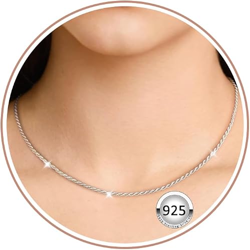 VEEDOFA Chaines en Argent Sterling 925 pour Femmes Filles, Collier Cordé Ipoalle