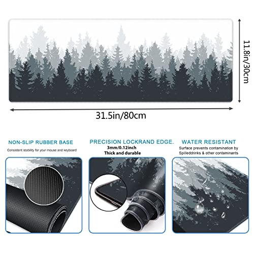 Galdas Gaming Mouse Pad Forest Background Pattern Xxl Xl Large Mouse Pad Mat Long Extended Mousepad Desk Pad Non-Slip Rubber Mice Pads Stitched Edges Thin Pad (31.5X11.8X0.12 Inch)-Tree #TOP2