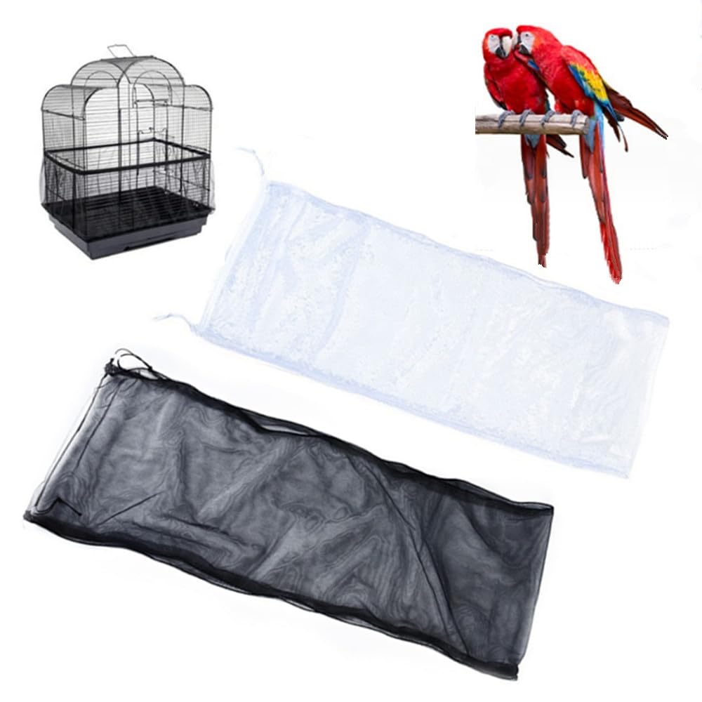CAASFOOY 2 uds. Falda jaula para pájaros, cubierta para jaula para pájaros, red jaula pájaros, extensible cubre red jaula periquitos para jaulas circunferencia de 140 – 220 cm (negro, blanco)