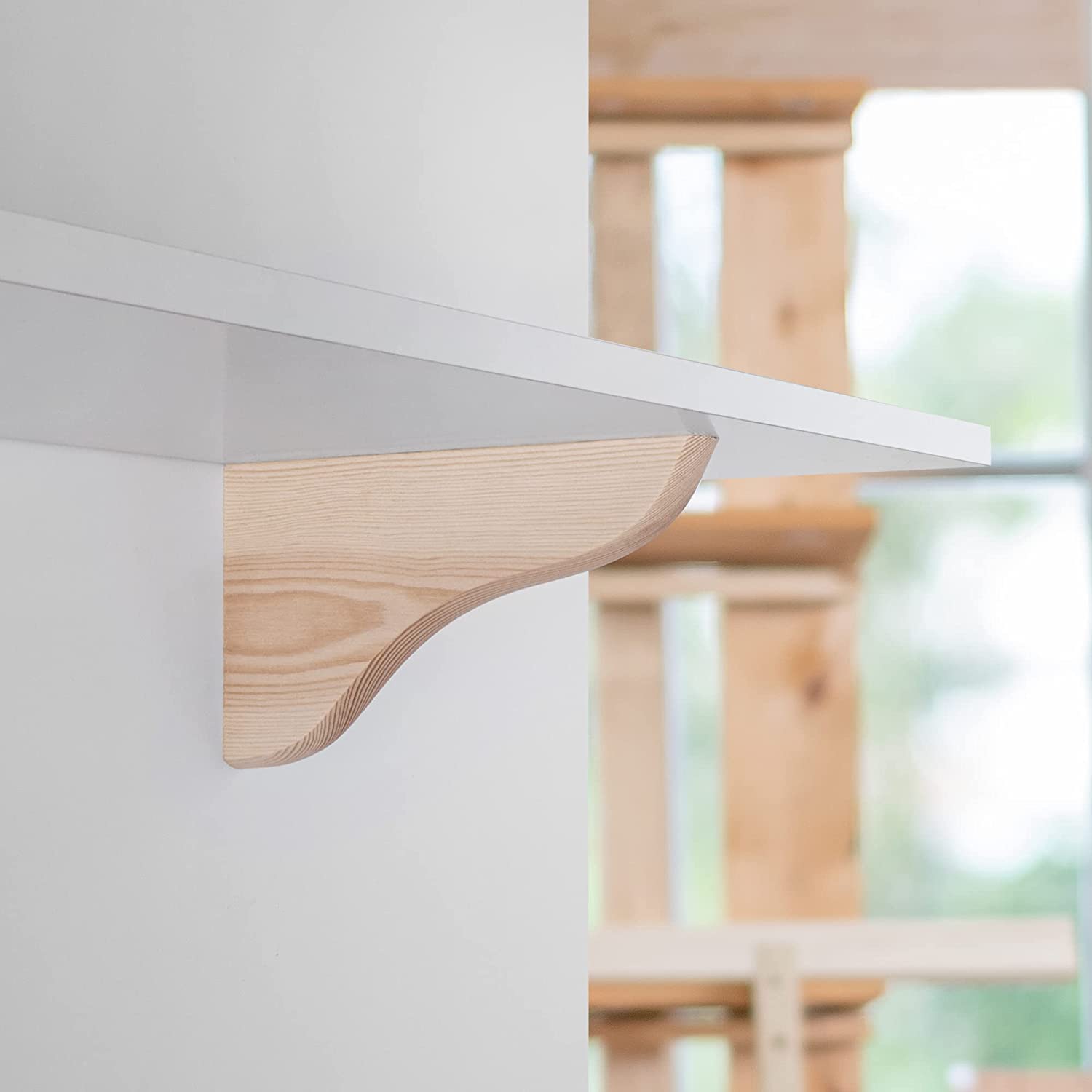 Gedotec Lot de 10 équerres murales en pin 165 x 95 mm, très résistantes, en bois naturel, haute capacité de charge, convient pour les étagères, les étagères murales, les supports d'étagère