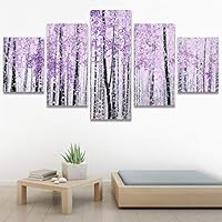 SIGNWIN 5 Panel Canvas Wall Art Abstract Trees with Purple Leaves in The Forest Abstract Plants Illustrations Impressionism Panoramic Relax/Calm Multicolor for Living Room, Bedroom, Office - 60